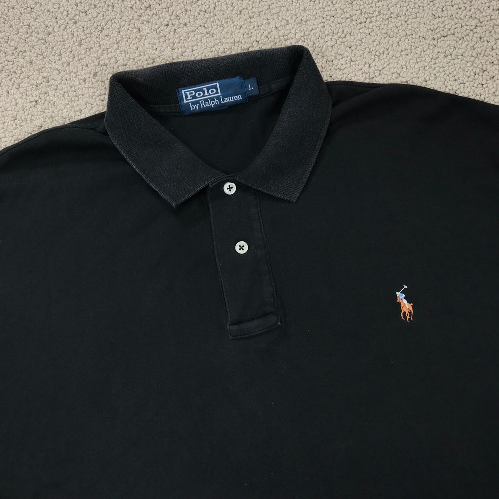 Polo Ralph Lauren Mens Large Black Short Sleeve Pony Logo Cotton Polo Shirt